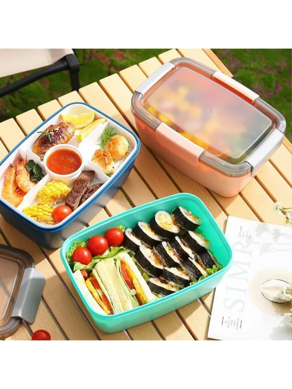 3-Pack 68 Oz Leakproof Bento Lunch Box with Compartment Tray, Spoon & Dressing